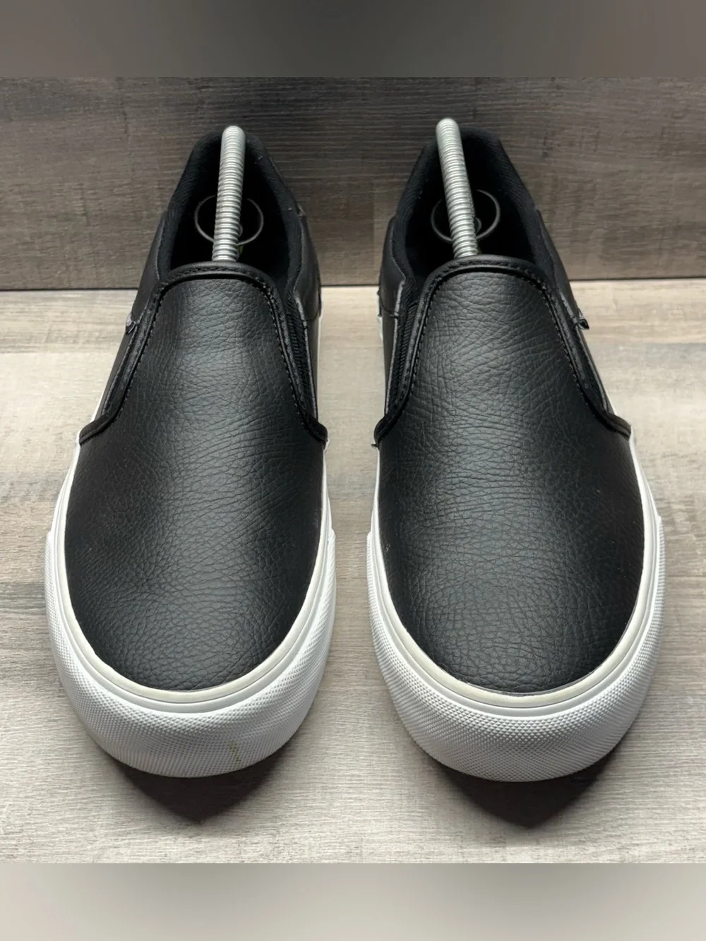 Vans Asher Deluxe Black Leather Slip-On Shoes Women’s Size 10 OrthoLite Mens 8.5